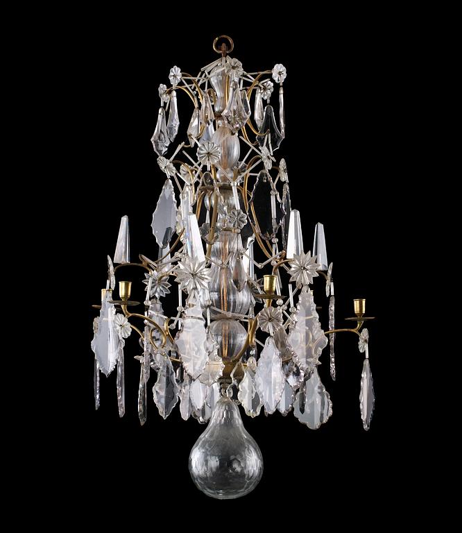 A mid 18th century Swedish Baroque six-light chandelier.