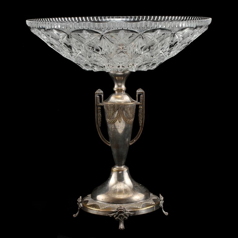 UPPSATSSKÅL, nysilver samt glas, omkring 1900-talets mitt.