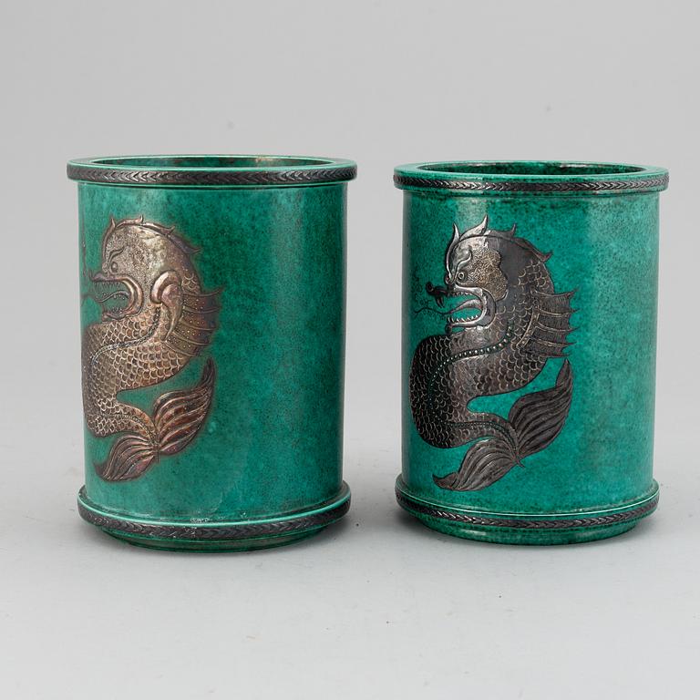 A pair of Wilhelm Kåge 'Argenta' vases, Gustavsberg.