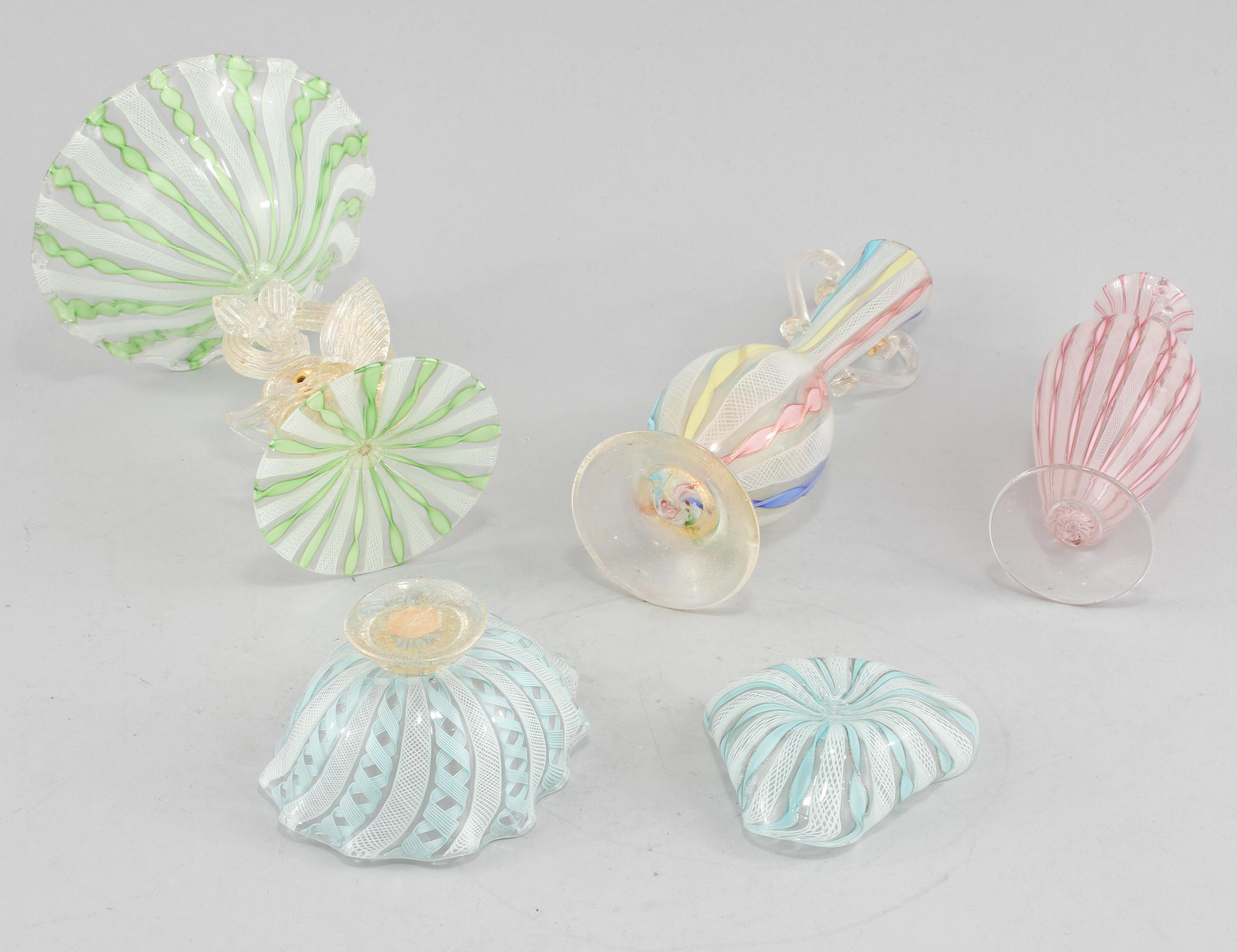 PARTI GLAS, 5 delar, glas, Murano, Italien, 1900-talets andra hälft.