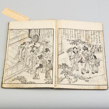 13 Japanese woodblock printed books with illustrations, 19th century.