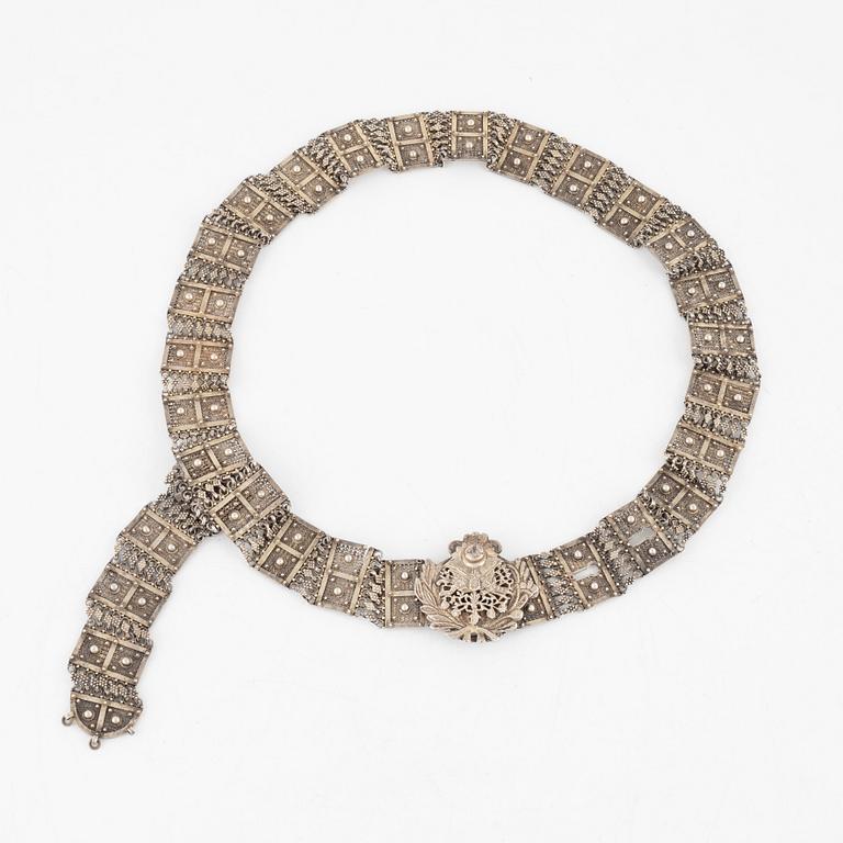 An Ottoman parcel gilt silver belt from Bitlis, mark of Kavafcıyan, around the turn of the 20th Century.
