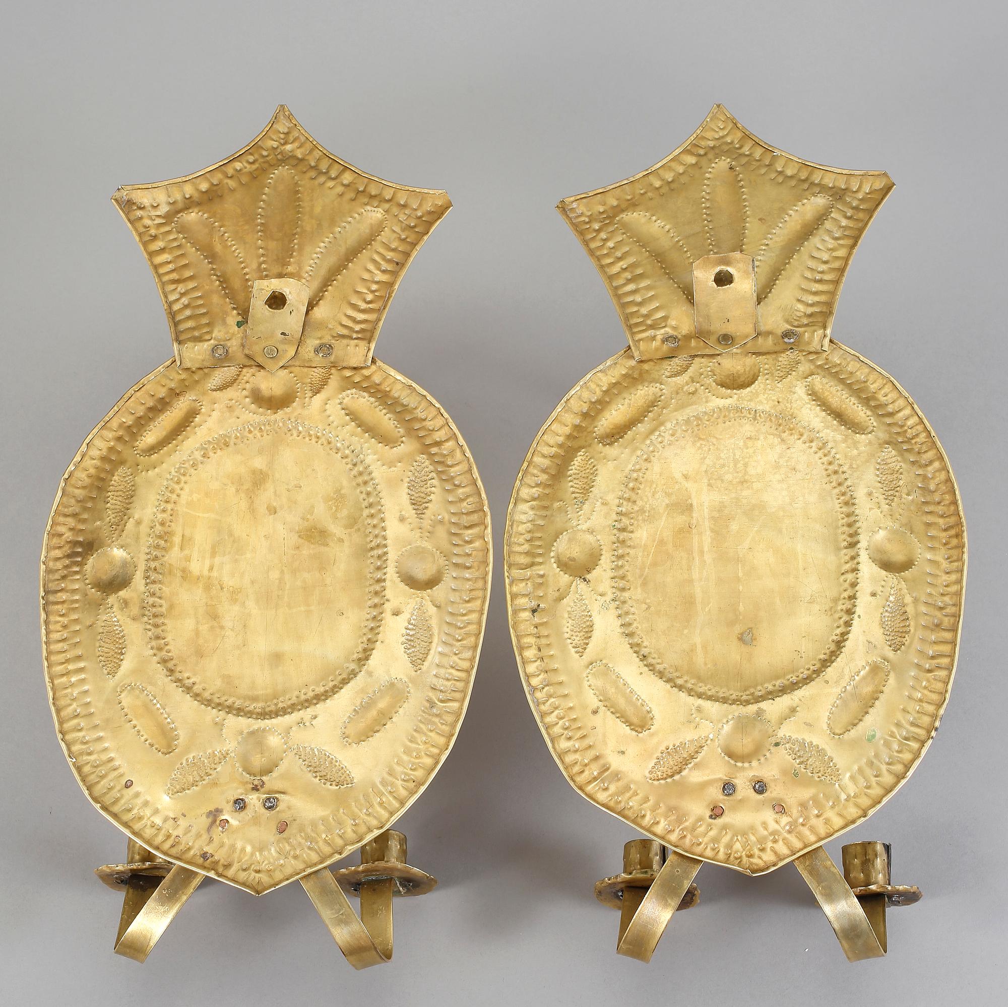 LJUSPLÅTAR, ett par, barock-stil, 1900-tal.