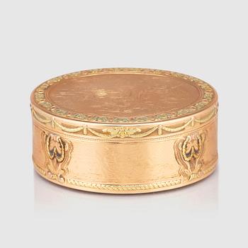 304. Dosa, 18K trefärgat guld, troligen Genève 1800-talets början.
