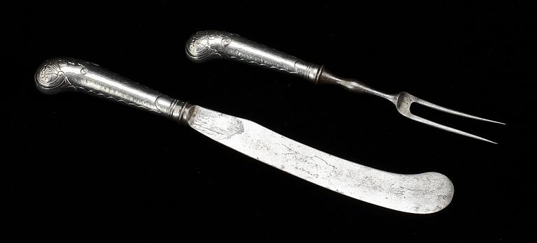 KNIV och GAFFEL, silver och stål, Jeremias Wallbom, Uddevalla, 1776-1807.