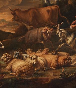 Pieter Mulier II, kallad Cavaliere Tempesta Tillskriven, Pastoralt landskap med herde, herdinna och boskap.