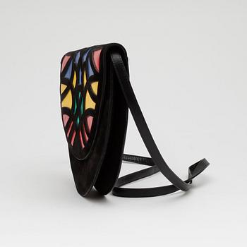 CHARLES JOURDAN, a pair of multicolored suede and leather slingbacks with matching shoulder bag.