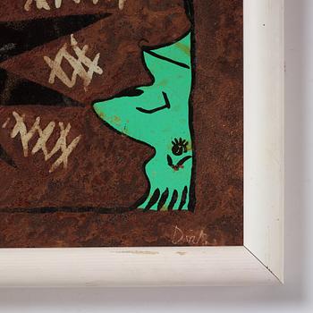 Erik Dietman, mixed media on copper sheet, signed.