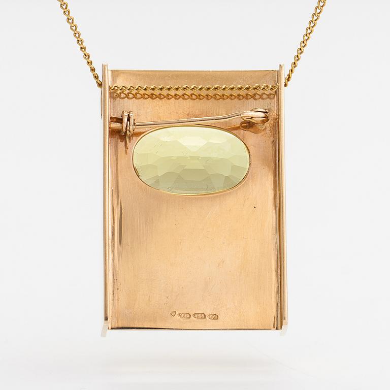 Markku Liitola, A 14K gold necklace/brooch with a heliodor/yellow beryl. Turku 1992.