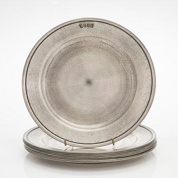 Eight Swedish pewter plates, Scandia tenn, Karlshamn 1994-95.