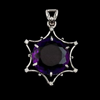 HÄNGE, silver, ametist ca 24.00 ct, diamanter tot ca 0.14 ct,