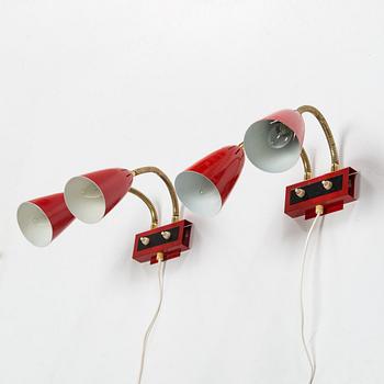 A pair of 1960s double-armed wall lights, Aris, Arisuo Oy. Finland.