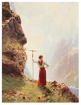 192. Hans Andreas Dahl, Flicka i fjordlandskap.