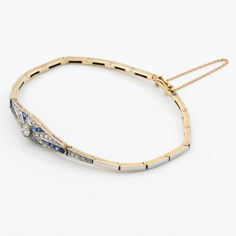 Armband 14K guld och platina med gammalslipade diamanter och safirer, art déco.