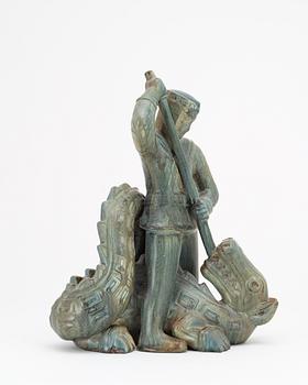 A Gunnar Nylund stoneware sculpture of S:t Michael and the dragon, Rörstrand.