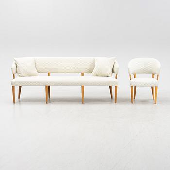 Carl Malmsten, soffa samt 3 stolar "Lata greven", 1900-talets andra hälft.