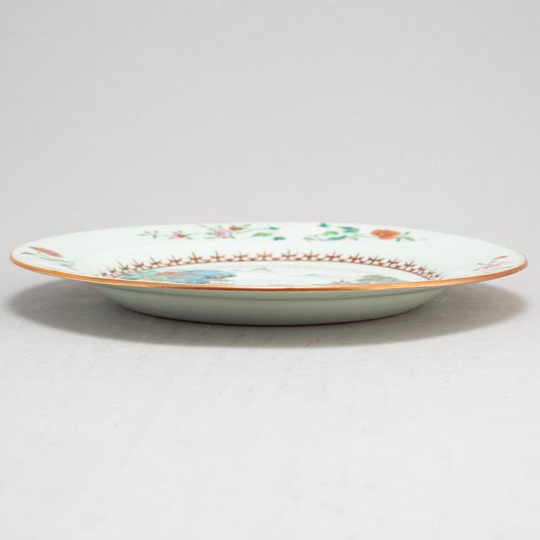 Nine (5+4) famille rose export porcelain plates, Qing dynasty, Qianlong (1736-95).