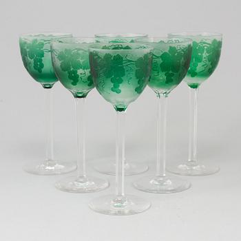 A set of six Swedish Wine Glasses from Orrefors 1914-1916. Art noveau.