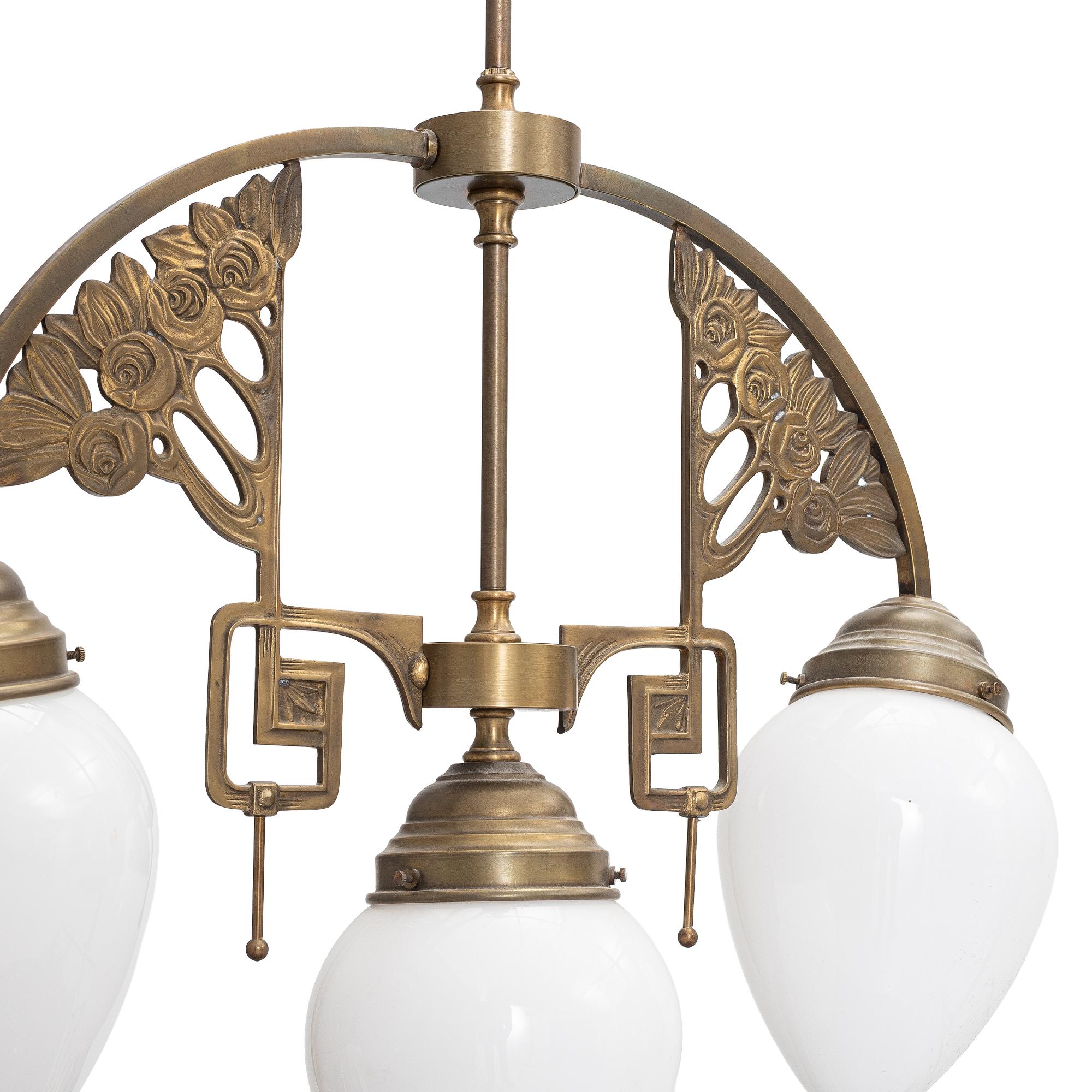 Ceiling lamp, Art Nouveau style, circa 2000, Berliner Messinglampen, Germany.