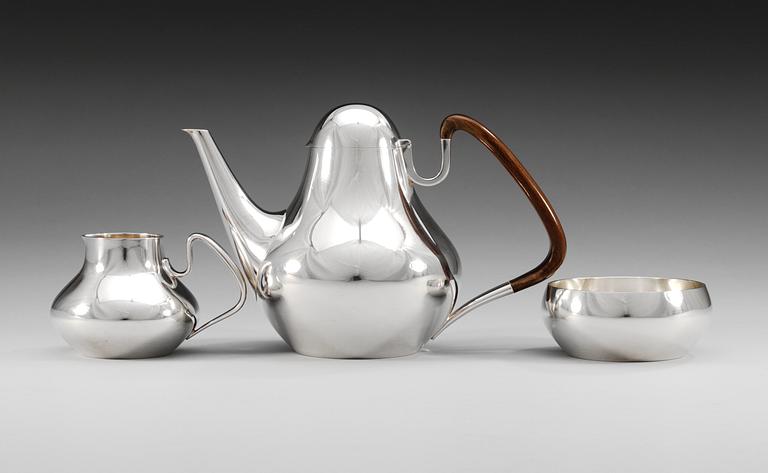 HENNING KOPPEL, kaffeservis, 3 delar, Georg Jensen, Köpenhamn 1952-77, sterling, svenska importstämplar.