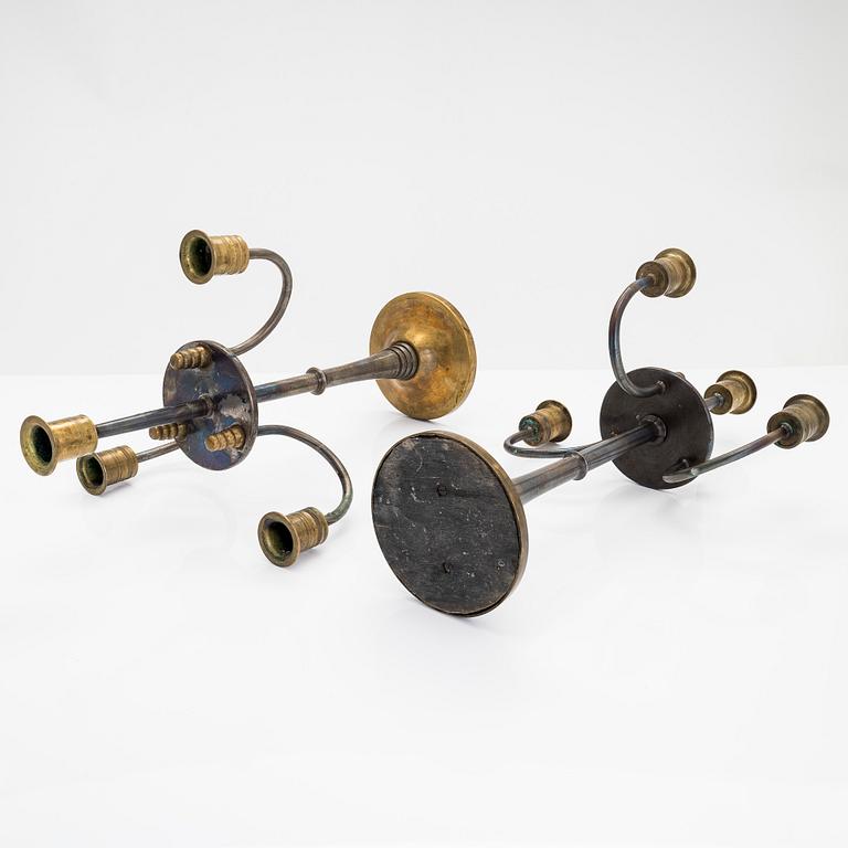 Candelabras, a pair, brass and metal, first half of the 20th century.