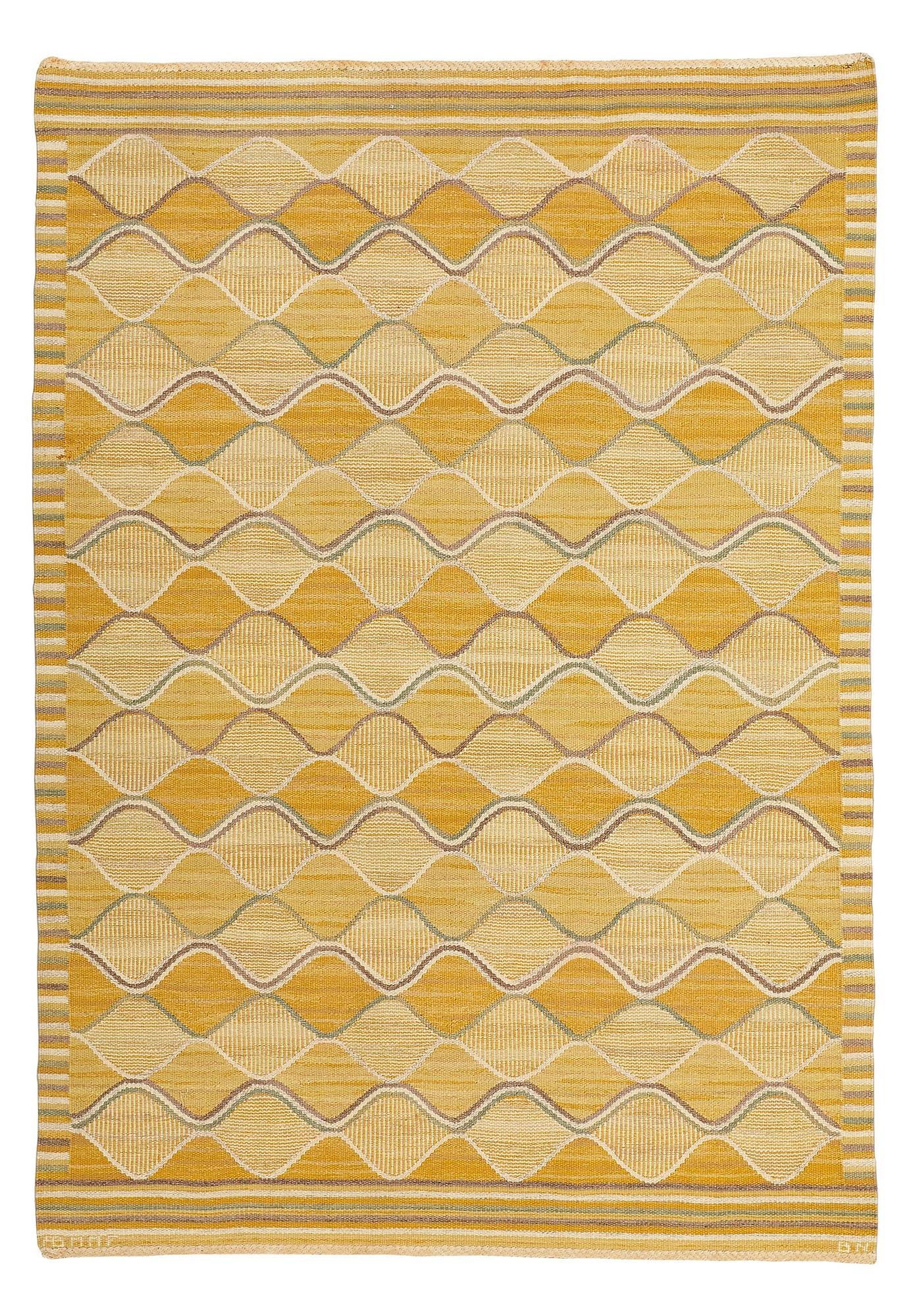Barbro Nilsson, A CARPET, "Spättan gul", flat weave, ca 252 x 174 cm, signed AB MMF BN.