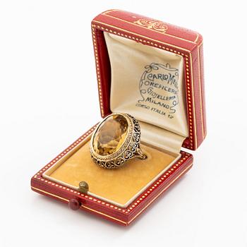 Ring 14K guld och silver med en fasettslipad citrin.