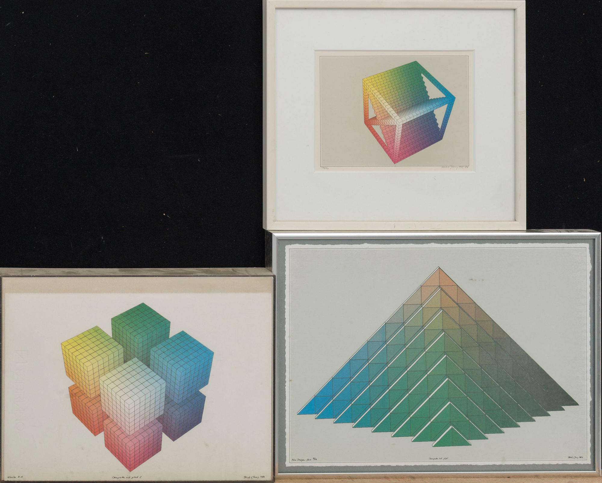 BECK & JUNG, computer ink plot, 3 st, signerde. 1980-tal.