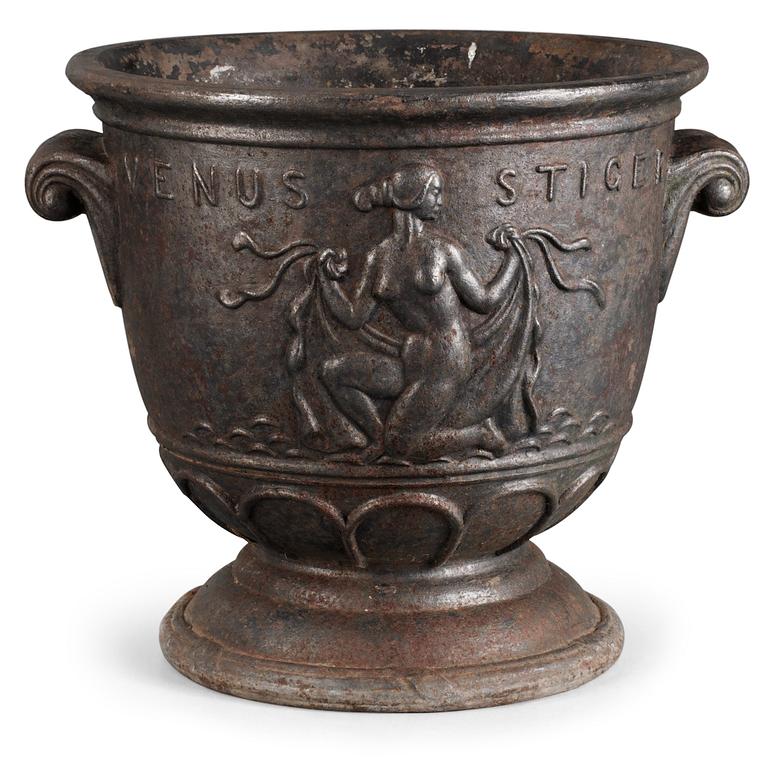 An Ivar Johnsson cast iron jardinière, 'Venus', Näfveqvarns Bruk.