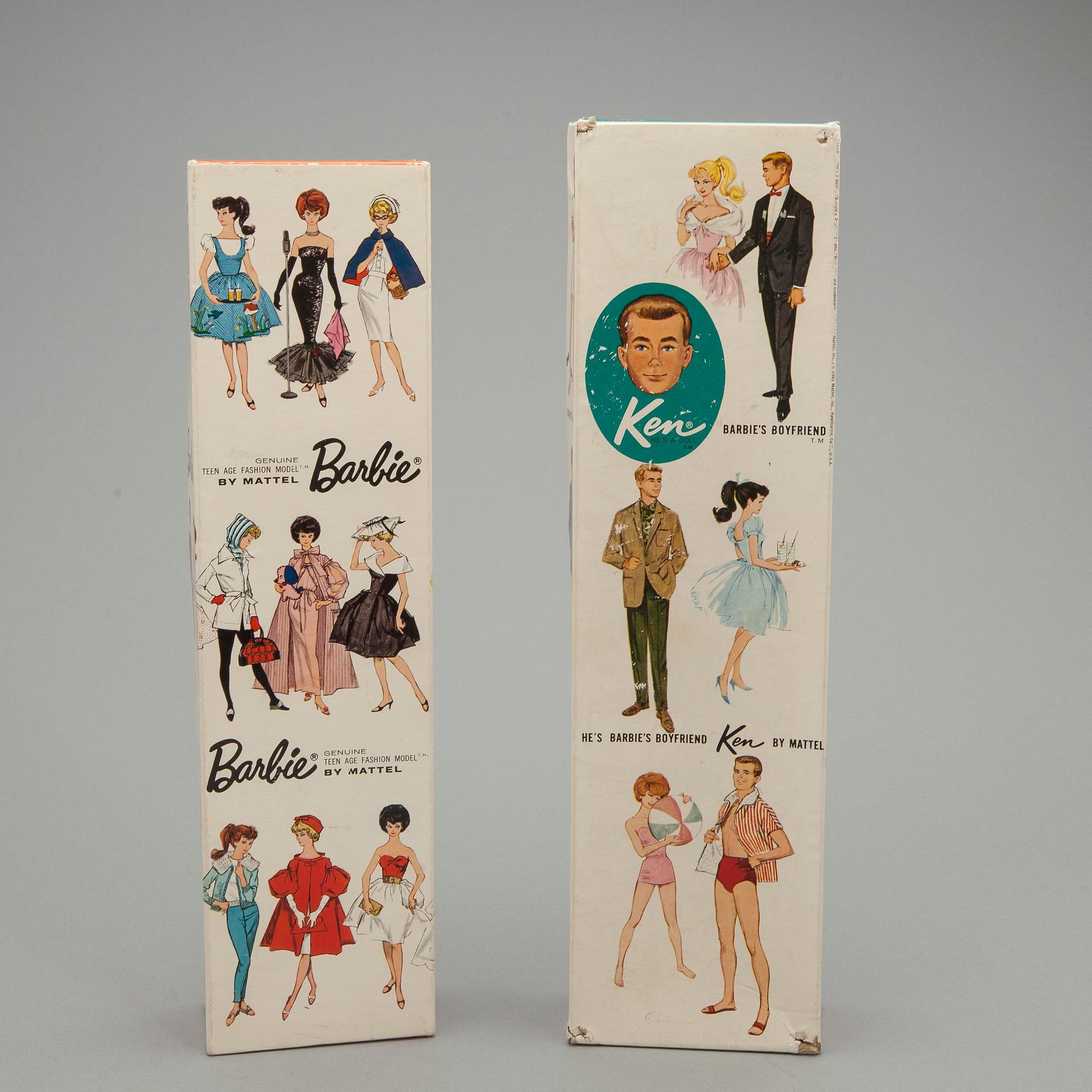 BARBIEDOCKOR, 2 st med tillbehör, Mattel, 1950/60-tal.