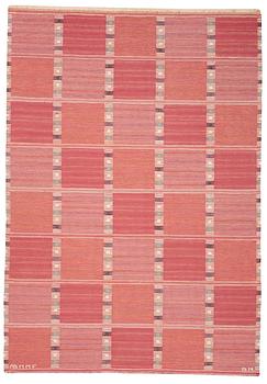 Barbro Nilsson, CARPET. "Falurutan, röd". Flat weave. 218,5 x 151 cm. Signed AB MMF BN.