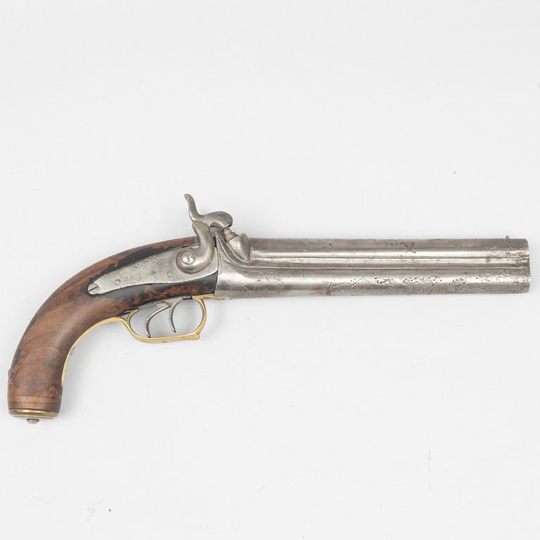 Slaglåspistol, dubbelpipig, 1800-talets andra hälft.