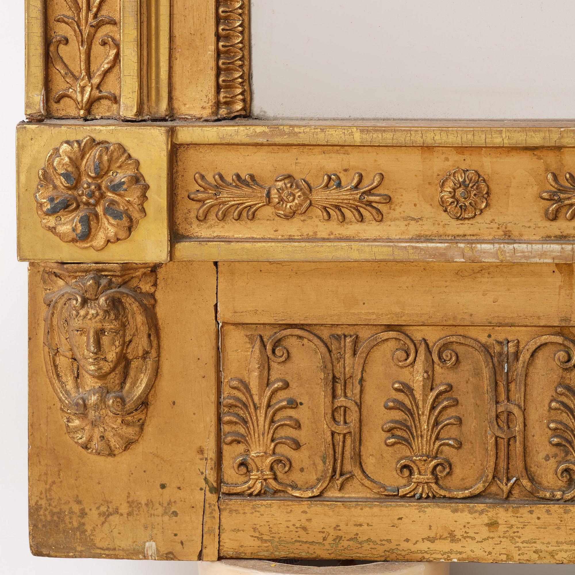 A late Gustavian giltwood mirror, Stockolm circa 1800.