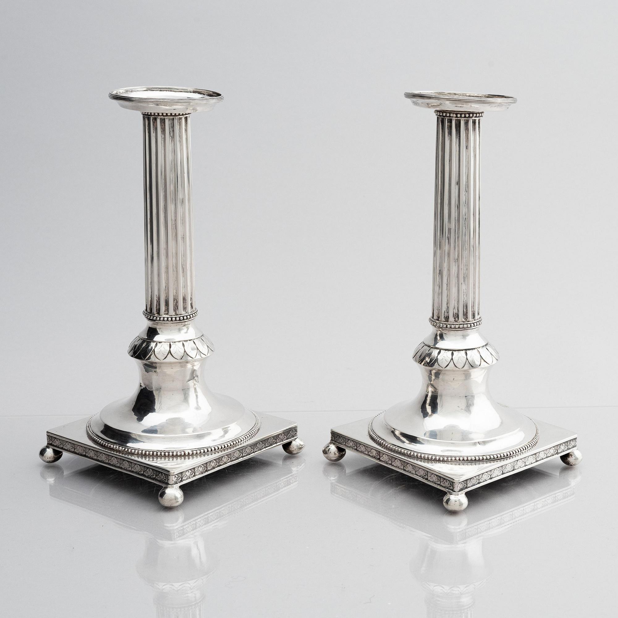 Gustaf Henrik Sidwall, ljusstakar, ett par, silver, Norrköping 1798. Gustavianska.