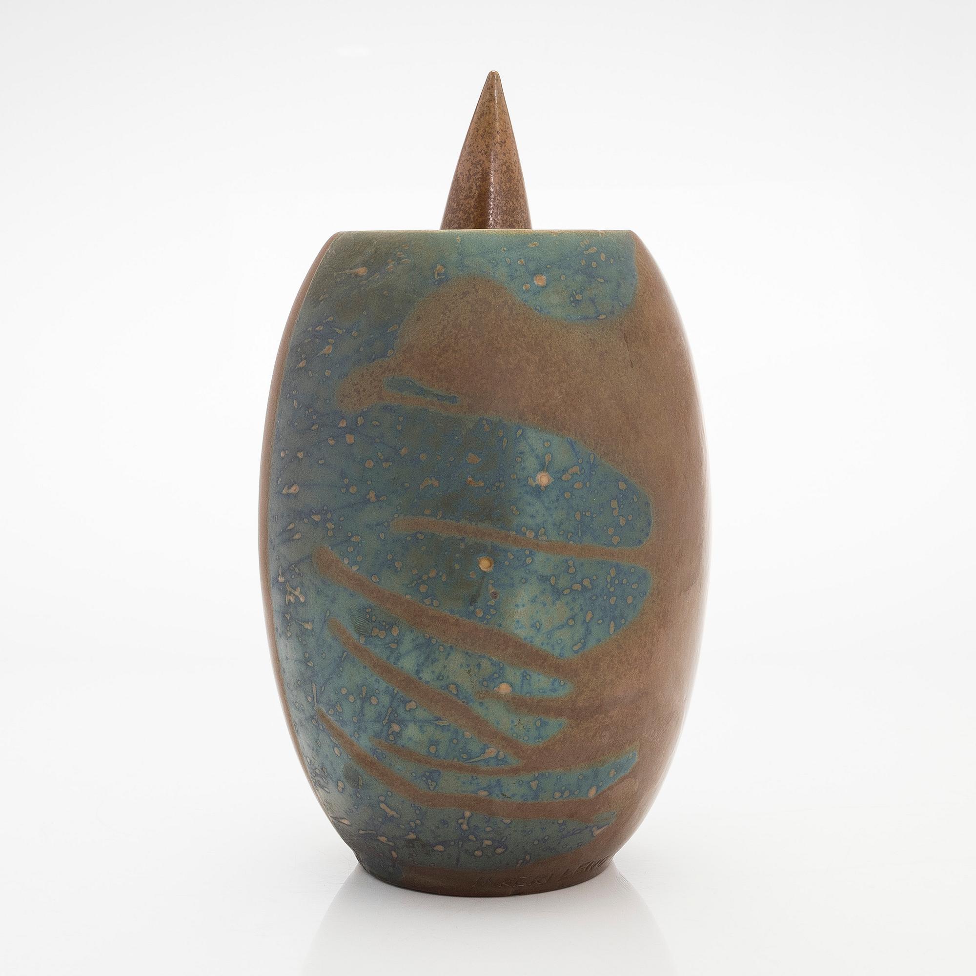 Inkeri Leivo, vas med lock, keramik, signerad Inkeri Leivo Arabia.