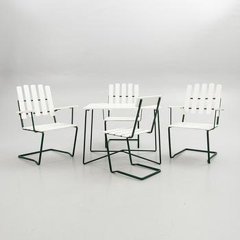 Arthur Lindqvist, Garden group, 5 dlr, model 2a and chair no. 1, Grythyttan, 20th century.