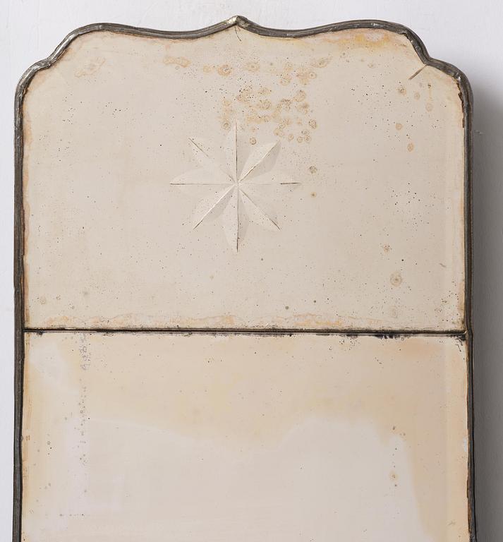 A pair of Gustavian engraved glass one-branch girandole mirrors by N. Meunier (master in Stockholm 1754-97).