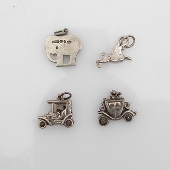 Bordsdekorationer och berlocker, silver, 9 delar.