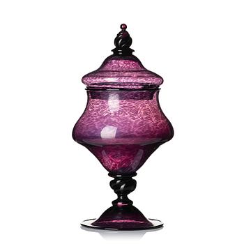 Simon Gate, a large purple lidded goblet 'Graal', Orrefors Sweden 1921.