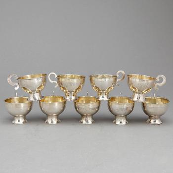 PUNSCHKOPPAR, 9 st, silver, bla Göte Persson i Vilhelmina, 1945-52. Tot ca 380 gram.