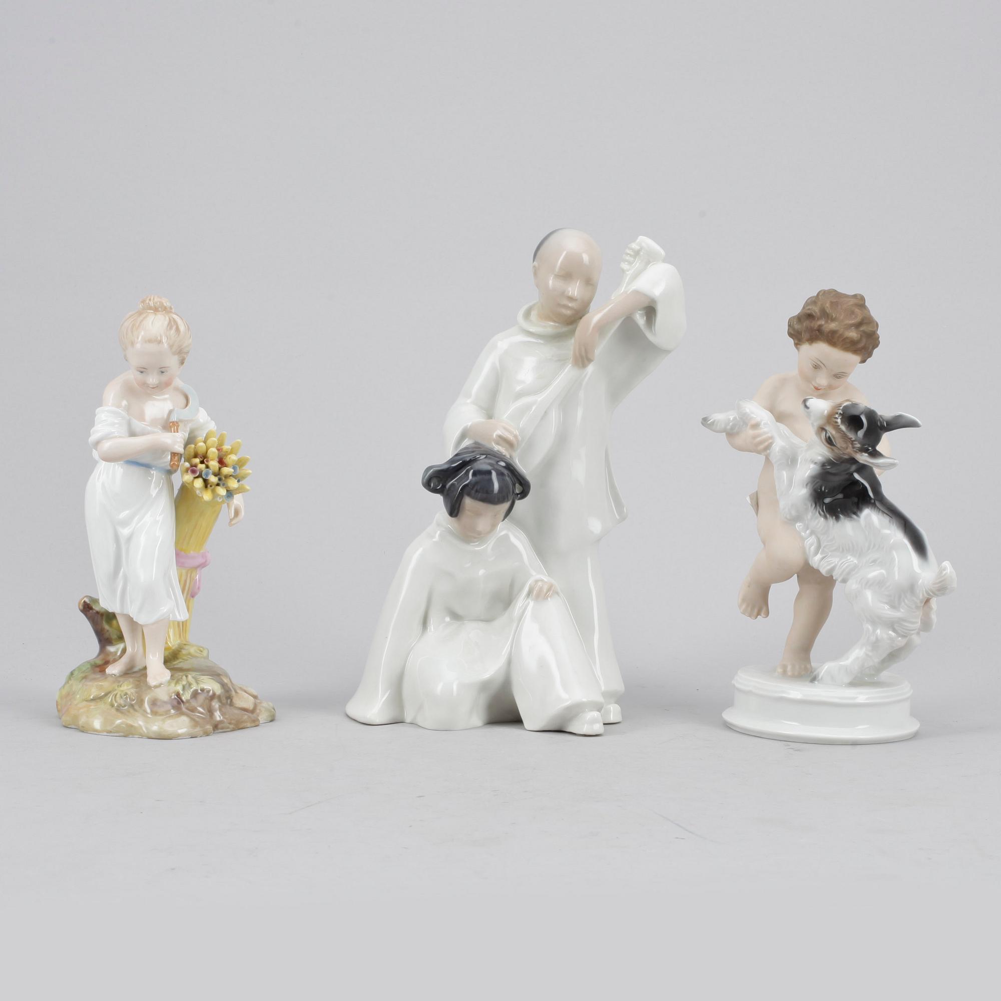 FIGURINER, 3 st, porslin, Bla Royal Copenhagen, Danmark.
