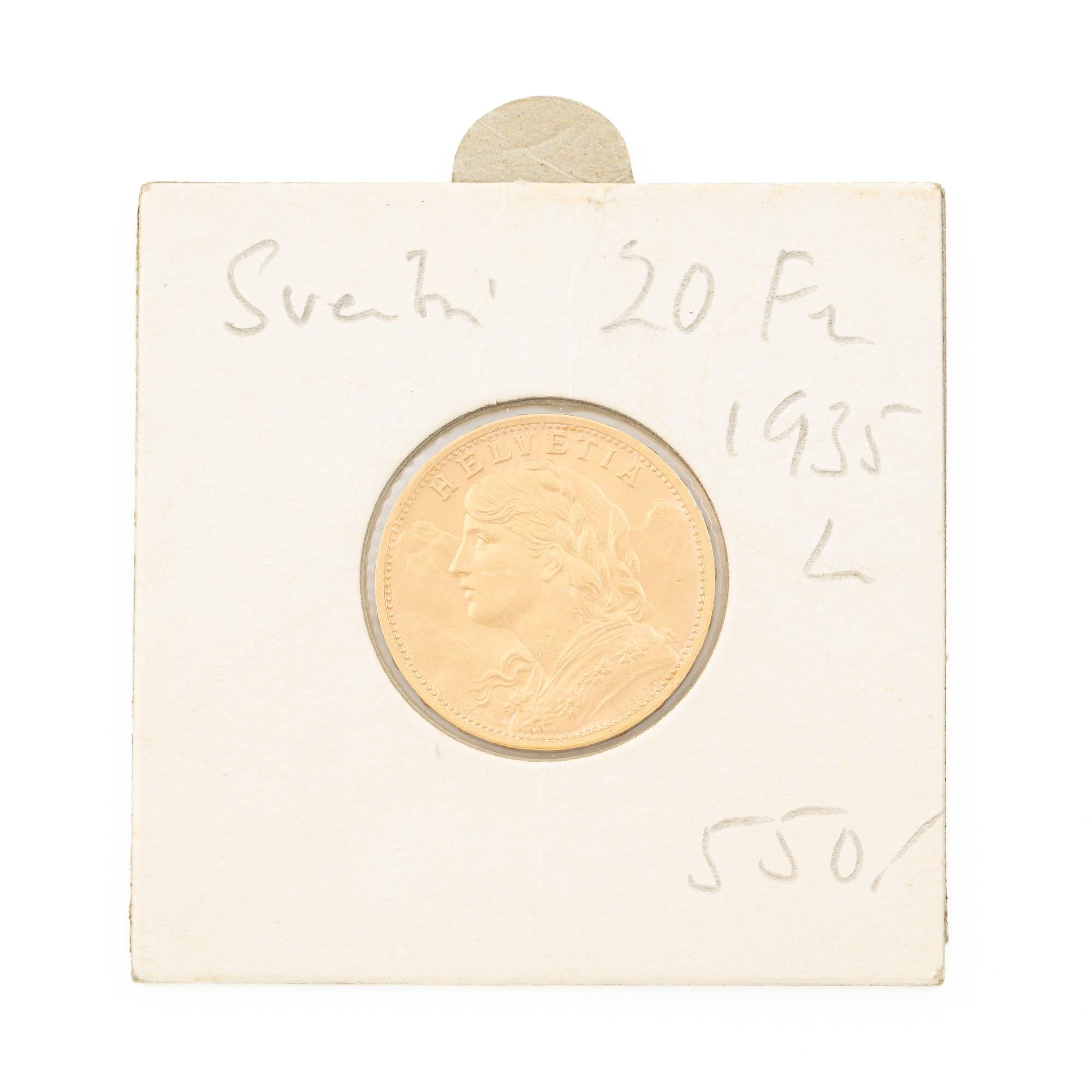 Guldmynt, Schweiz, 20 Franc, 1935,