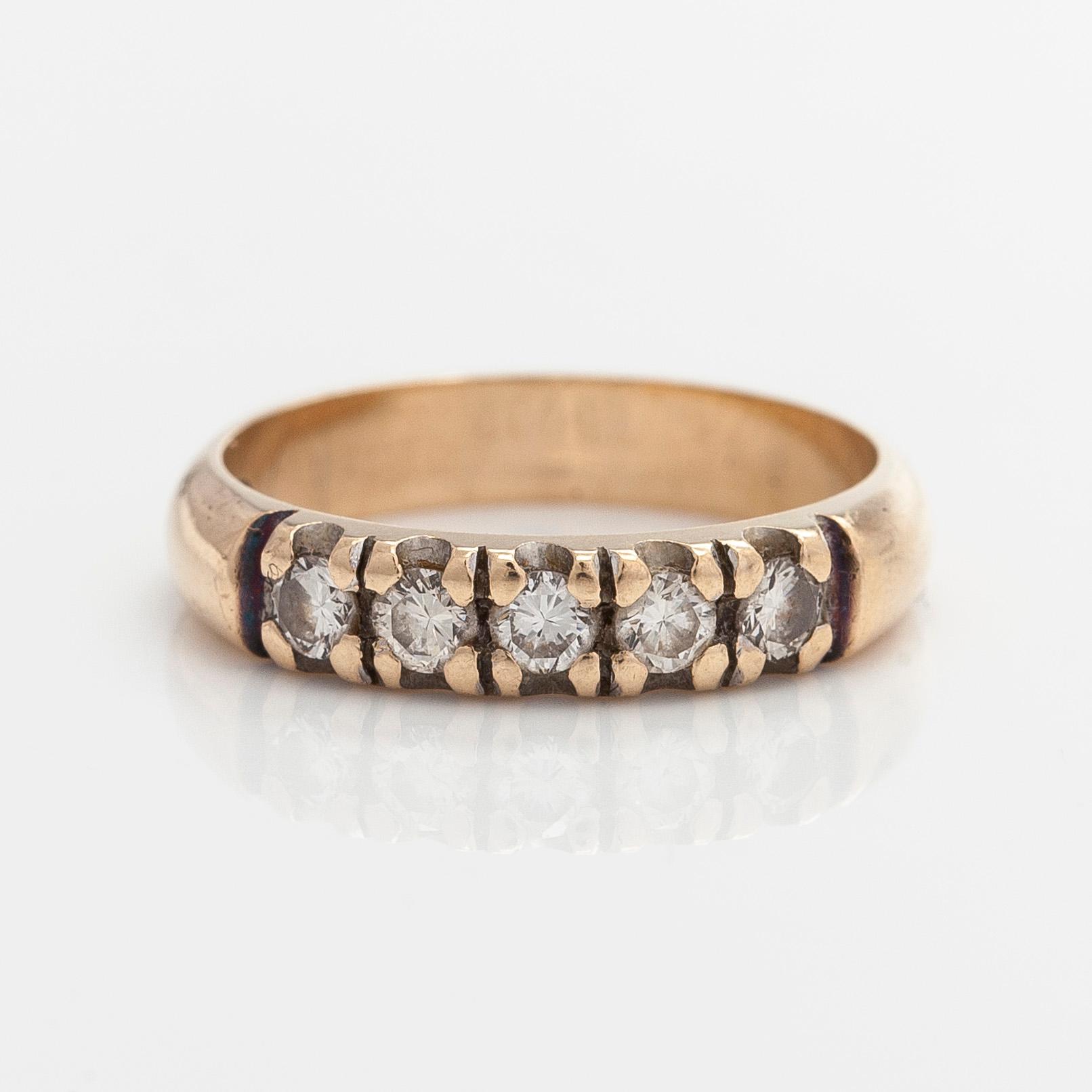 Sormus, briljanttihiotut timantit, 14K kultaa, Kulta-Malli, Helsinki 1998.