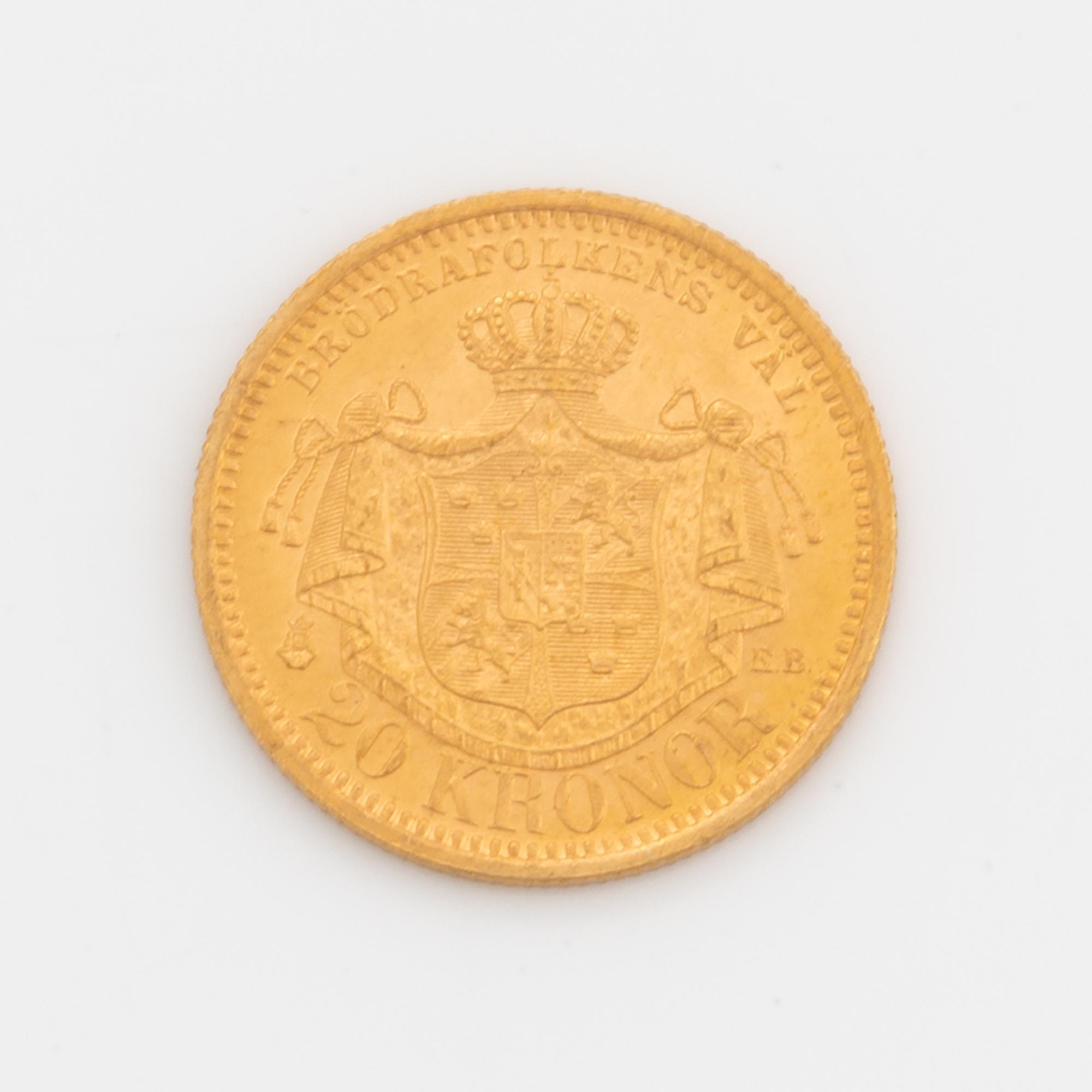 Oscar II, guldmynt, 20 kr, 1899, Typ III.