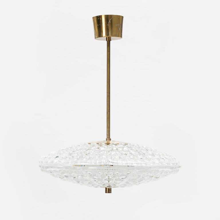 Carl Fagerlund, a glass and brass ceiling light, Orrefors, second half of the 20th Century.