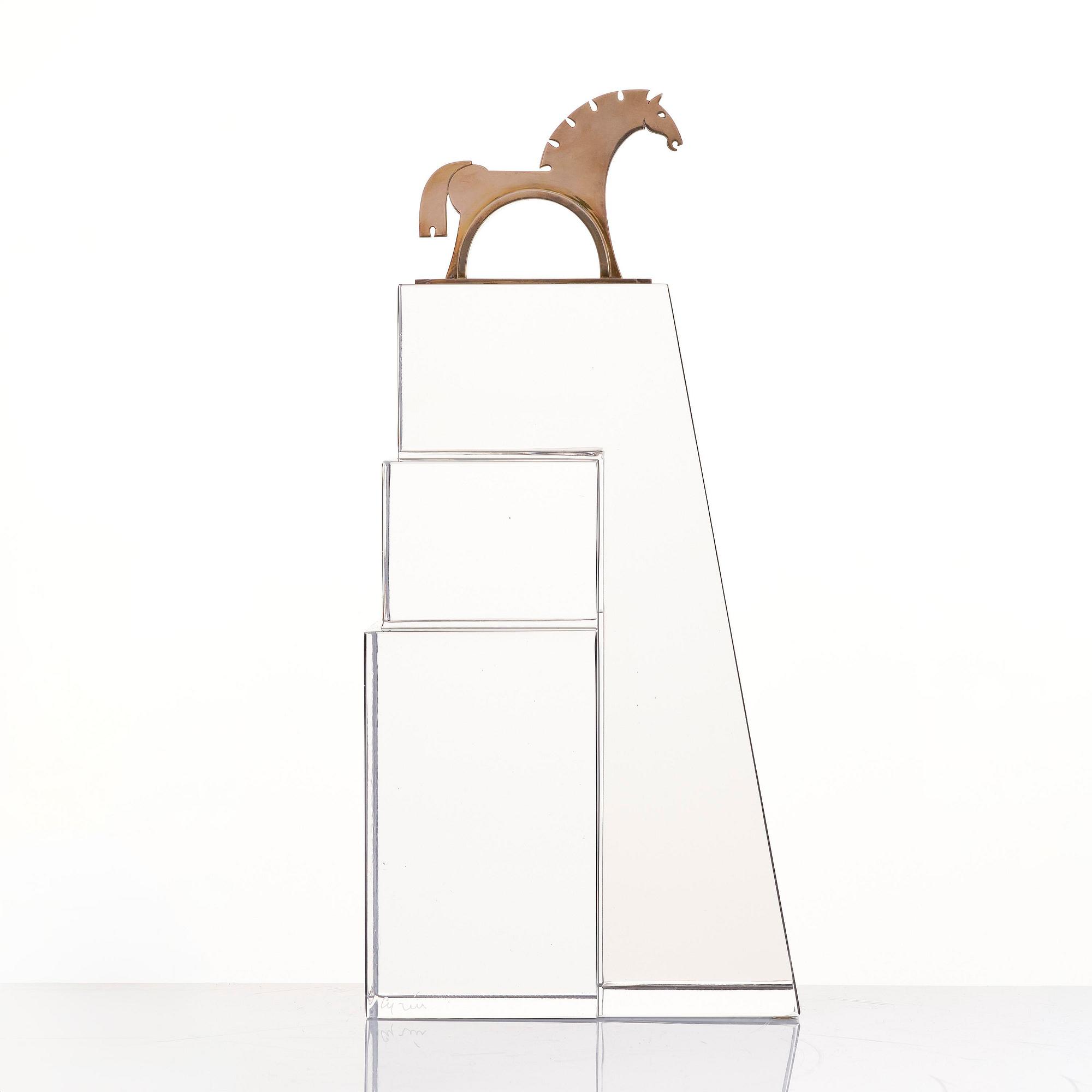 Gunnar Cyrén, a glass and silver gilt sculpture, Orrefors, for the World Equestrian Games, Stockholm 1990, ed. 1/10.