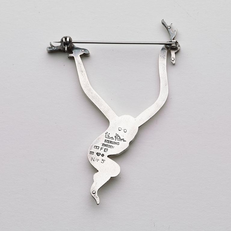 Wiwen Nilsson, a sterling brooch in the shape of a monkey, Lund, Sweden 1959.