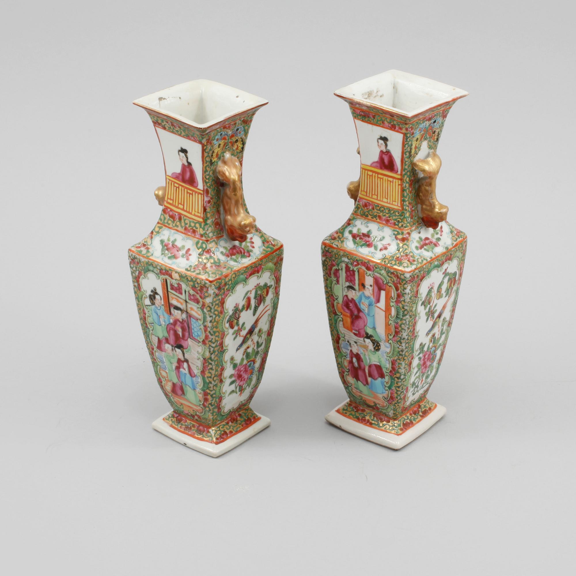 VASER, ett par, porslin, Kina, Kanton, 1800/1900-tal.