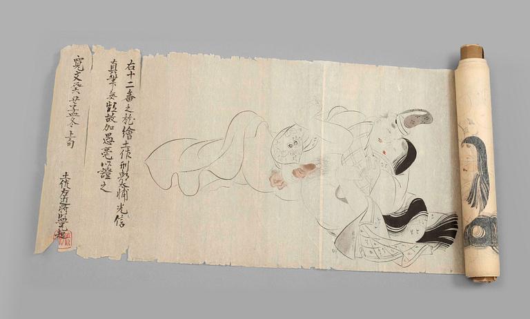 A Japanese shunga handscroll, Meiji (1868-1912).