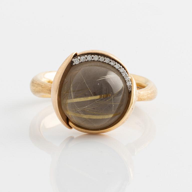 Ole Lynggaard, Charlotte Lynggaard, ring "Lotus", 18K gold with rutile quartz and brilliant-cut diamonds.